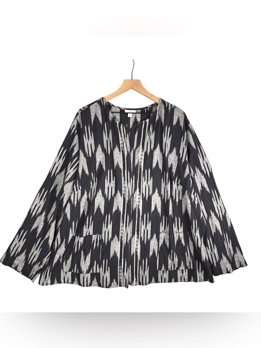 Pure J Jill Linen Blend Cardigan Women Plus 4X Black Geo Long Sleeve Open Front